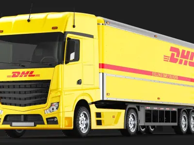  Two Detailed Large Cargo Trucks 