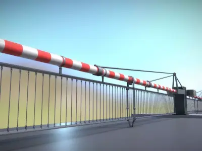 Low-Poly Railroad Barrier 7m with Protective Grid Low-poly 3D model