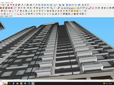3D model of a complex of buildings and a soccer field 3D model