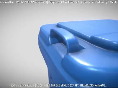 Plastic Waste Bin Blue 60 Liters 945x360x448 Low-poly 3D model