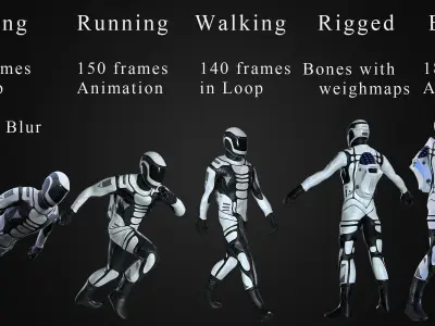 Astronaut in Spacesuit Rigged and Animated Low-poly 3D model