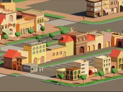 Lowpoly town Free 3D model