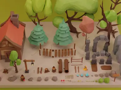 Low Poly Fantasy Forest Nature Pack - Cartoon Assets for Games Low-poly 3D model
