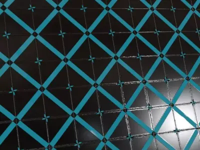 Modern Glossy Black and Neon Blue Lattice Tiles PBR Seamless Texture