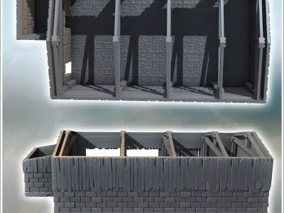 Stone and wooden industrial building with metal beams without a  3D print model