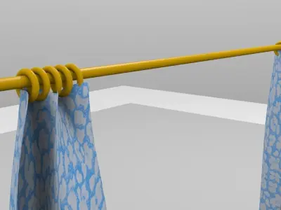 Open Double Curtains simulations  Low-poly 3D model