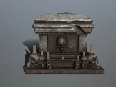 tomb 1 coffin with skulls Low-poly 3D model