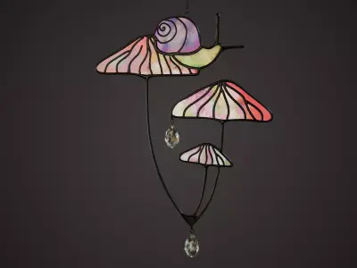Mushrooms with Snail Stained Glass Window Hanging Low-poly 3D model