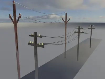 Electric Poles-Pack of 2-Game and Animation Ready with Materials Low-poly 3D model