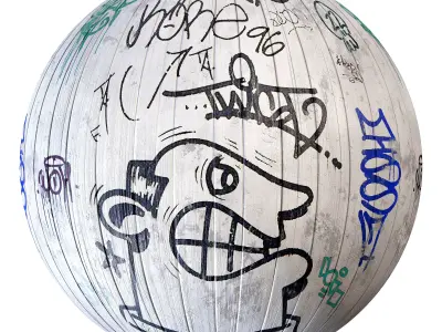 Graffiti 17 - on wood plank plaster and brick 3D model