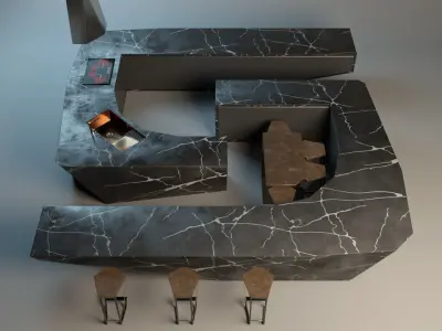 S shape modern kitchen 3D model