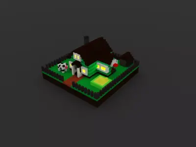 Voxel village house Free low-poly 3D model