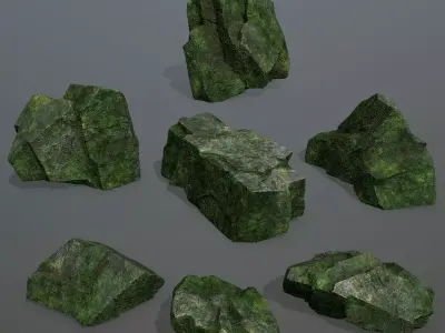 Rock Set 7 mossy Low-poly 3D model