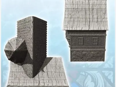 Large medieval house with tiled roof fireplace and large entranc 3D print model