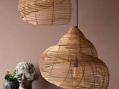 Spiral Shell Shaped Rattan Ceiling Lamp 3D model