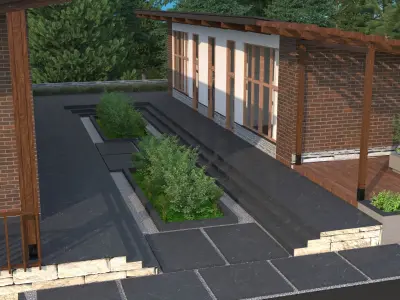 Exterior Scene Modern Architectural Design Low-poly 3D model