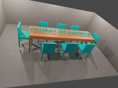 table with eight chairs   Low-poly 3D model