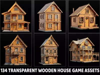 134 Transparent Wooden House Game Asset Texture