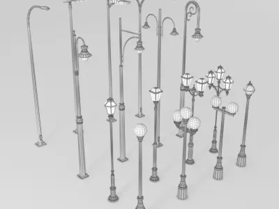 16 Low-Poly Street Lights Low-poly 3D model