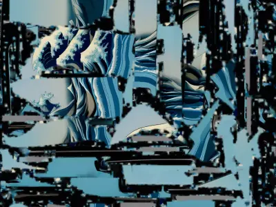 Japanese Wave Art Travel Suitcase 3D Model Low-poly 3D model