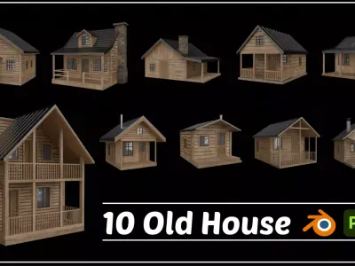 10 wooden house Low-poly 3D model
