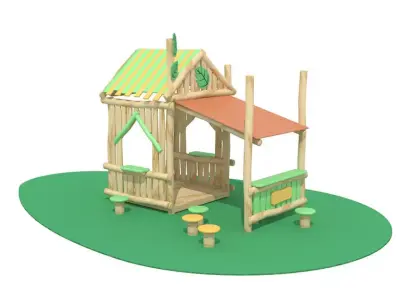 Backyard wood house chalet playground for children play game    3D model