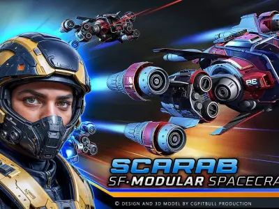 Modular SCARAB Starfighter  Low-poly 3D model