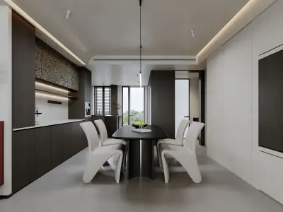 modern living room dining room interior scenes  3D model 37