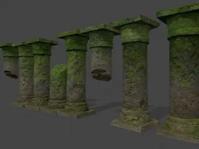 pillar set mossy pillars Low-poly 3D model