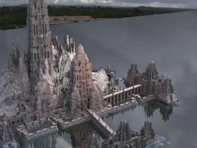 Hellscape architecture Towers and pathways stone designs 3D model