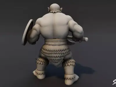Ogre Warrior Shield Guard Statue Low-poly 3D model