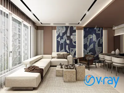 Interior Scene Entrance Living Room Kitchen Modern Vray 3D model