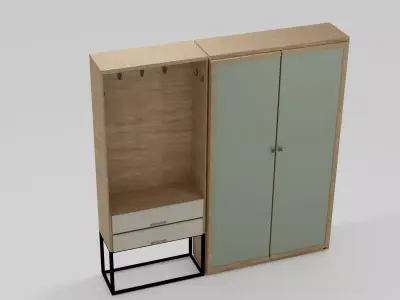 Wardrobe with two doors and drawers 3D model