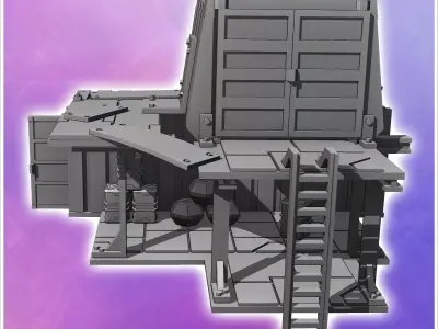 Two-story container shelter with large awning and access ladder  3D print model