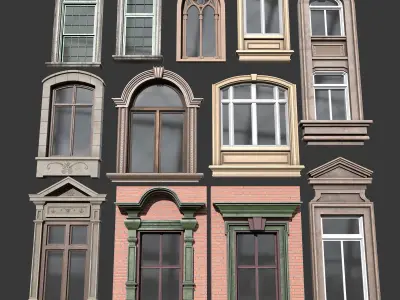 Classic Cartoon style of PBR Modular Windows Collection 2 Low-poly 3D model
