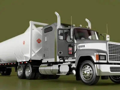  Freight Truck with LNG Semi Trailer Gas Tank Rigged for Cinema 4D 