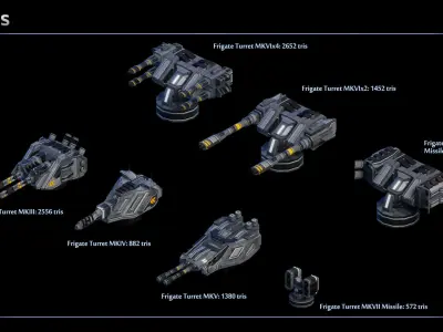 Spaceship Frigate Modular Equipment Low-poly 3D model