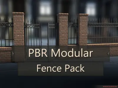 PBR Modular Fence Pack Low-poly 3D model