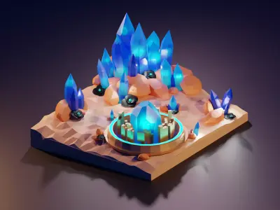 island with crystals 3D model