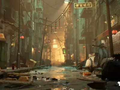 Chinese Alley Environment Low-poly 3D model