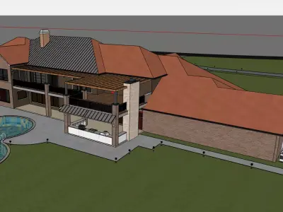 Modern Ranch Style House with Swimming Pool  SketchUp Model 3D model