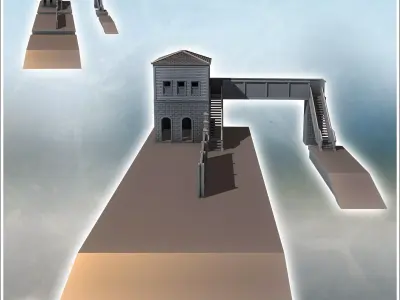 Railway station with platforms for trains and elevated walkway f 3D print model