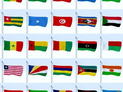 All African Flag Pack Low-poly 3D model