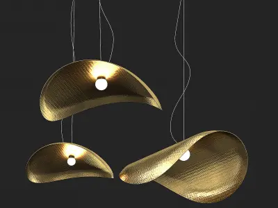 Ligth 1 three gold pendant lights 3D model