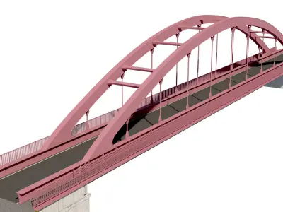 Bridge metal arch bridge over a highway with pedestrian areas  3D model