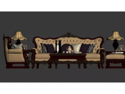European classical luxury sofa Low-poly 3D model