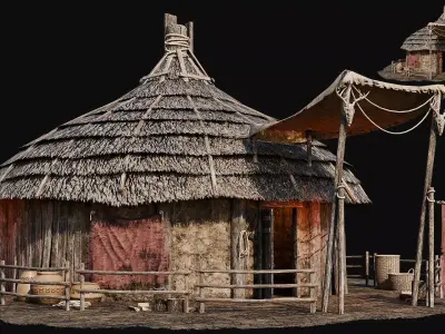 AFRICAN 01 with INTERIORS 4K TEXTURES Low-poly 3D model