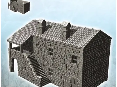 House in exposed stone with access stairs and tiled roof 20 - Wo 3D print model