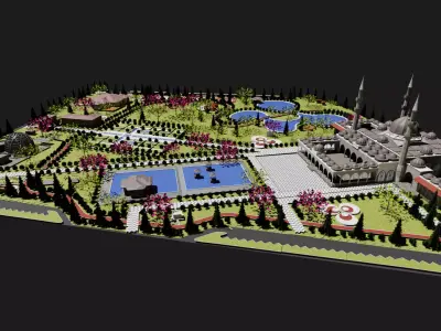 Large Mosque Garden Environment City Park 3D Scene 3D model