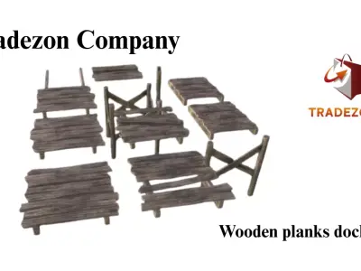 Wooden planks dock set 3D Model 3D model